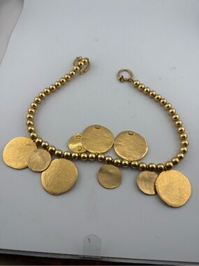 Kenneth Jay Lane KJL Gold Tone Disc Statement Necklace